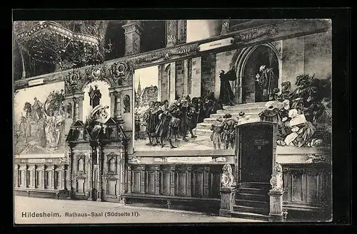 AK Hildesheim, Rathaus-Saal mit Fresken, Südseite