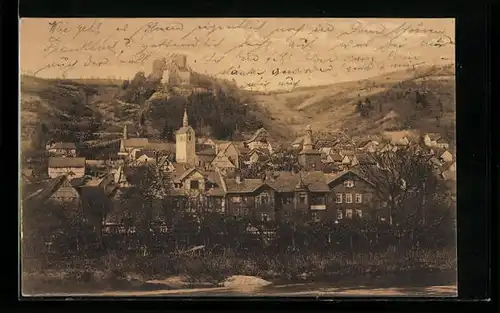 AK Treffurt a. W., Ortsansicht mit Burg Normannstein