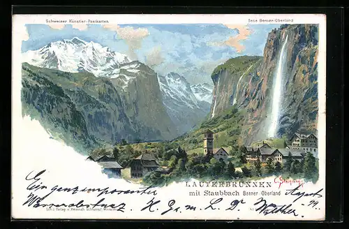 Künstler-AK C. Steinmann Nr. 2050: Lauterbrunnen mit Staubbach