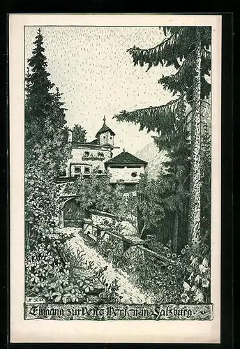 Künstler-AK Ulf Seidl: Salzburg, Eingang zur Veste Mersen