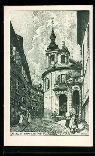 Künstler-AK Ulf Seidl: Prag, Jesuitenkirche
