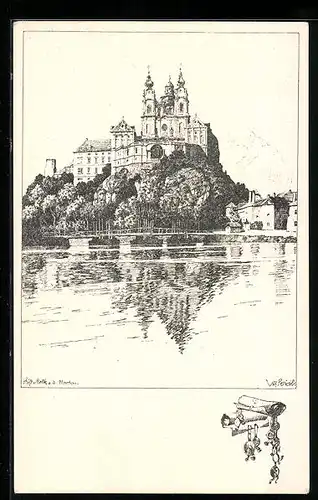 Künstler-AK Ulf Seidl: Wachau, Stift Melk