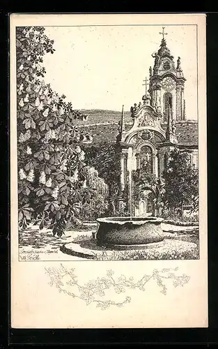 Künstler-AK Ulf Seidl: Dürnstein, Pfarrhof