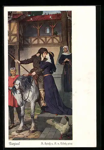 Künstler-AK sign. A. Spiess: Abschied Parsivals von seiner Mutter