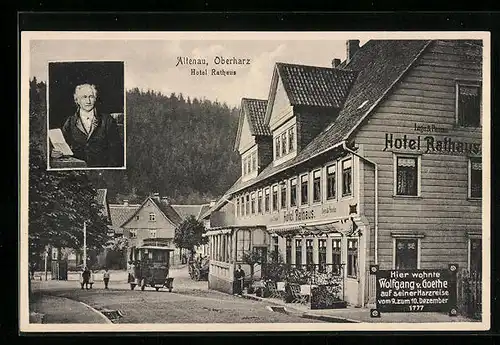 AK Altenau / Harz, Hotel Rathaus, Porträt Johann Wolfgang von Goethe