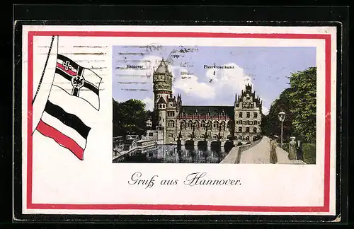 AK Hannover, Flusswasserkunst, Reichskriegsflagge