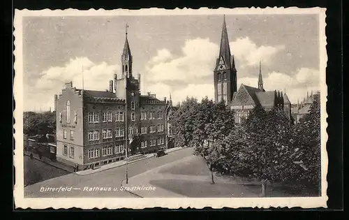 AK Bitterfeld, Rathaus und Stadtkirche