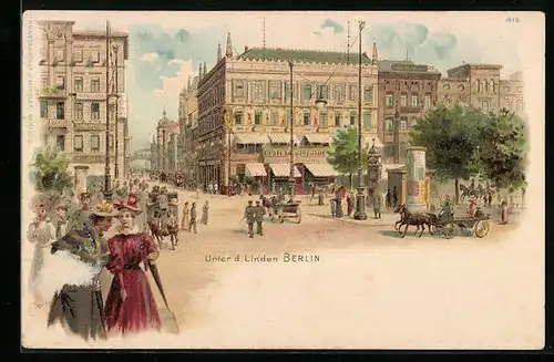 Lithographie Berlin, Unter den Linden, Ecke Friedrichstrasse