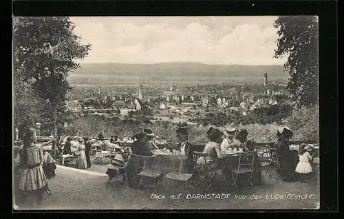 AK Darmstadt, Ortsansicht von der Ludwigshöhe gesehen