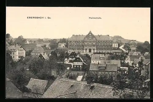 AK Ebersbach i. Sa., Hainschule aus der Vogelschau
