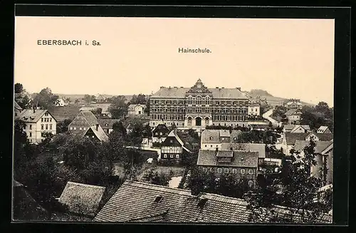 AK Ebersbach i. Sa., Hainschule aus der Vogelschau