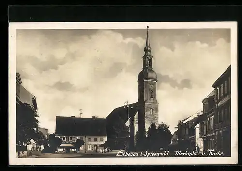 AK Lübbenau / Spreewald, Marktplatz und Kirche