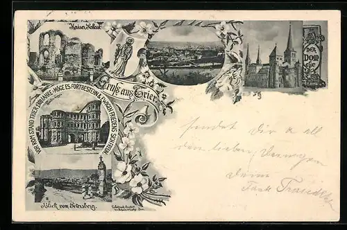 AK Trier, Porta Nigra, Blick vom Petersberg, Dom und Kaiser Palast