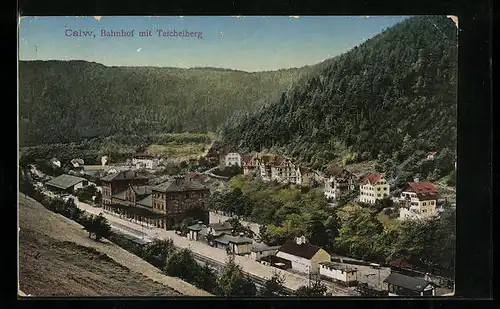 AK Calw, Bahnhof mit Teichelberg