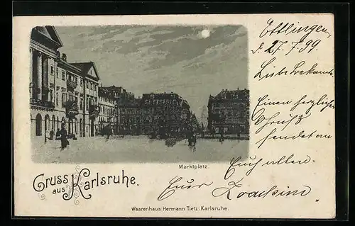 Mondschein-Lithographie Karlsruhe, Marktplatz