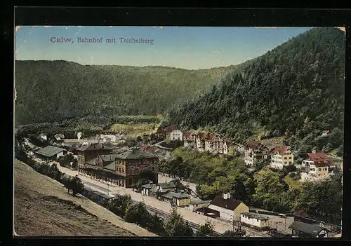 AK Calw, Bahnhof mit Teichelberg