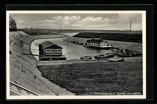 AK Stolzenau / Weser, Hafenpartie