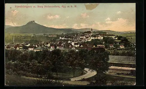 AK Hechingen, Ortsansicht mit Burg Hohenzollern