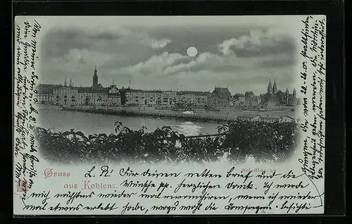 Mondschein-AK Koblenz, Schiffbrücke