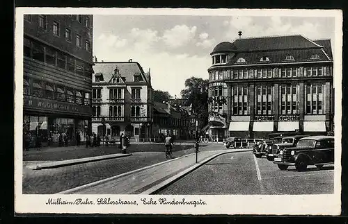 AK Mülheim / Ruhr, Schlossstrasse, Ecke Hindenburgstrasse