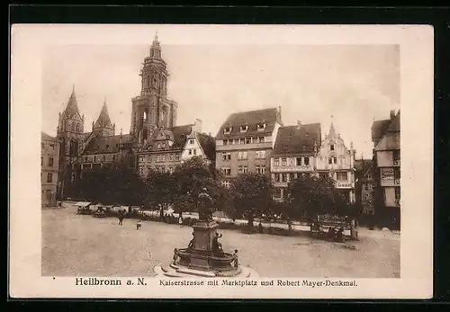 AK Heilbronn, Kaiserstrasse mit Marktplatz und Robert Mayer-Denkmal