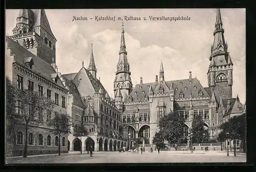 AK Aachen, Katschhof mit Rathaus und Verwaltungsgebäude