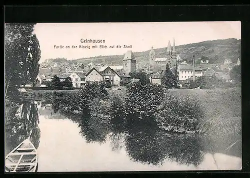 AK Gelnhausen, Partie an der Kinzig mit Blick auf die Stadt