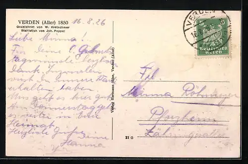 AK Verden / Aller, Ortsansicht mit Windmühle und Kirche