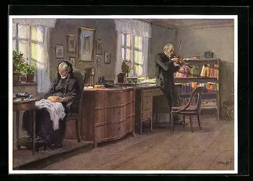 Künstler-AK Paul Hey: Mann spielt auf der Geige, Die alte Melodie