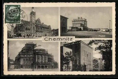 AK Chemnitz, Flughof, Industrieschule, Neues Rathaus