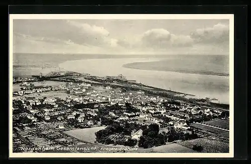 AK Nordenham, Gesamtansicht, Fliegeraufnahme