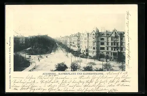 AK Augsburg, Kaiserplatz und Kaiserstrasse aus der Vogelschau