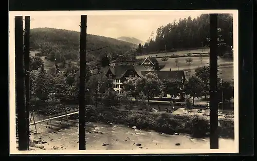 AK Schönmünzach /Murgtal, Hotel Post F. Hagenmeyer mit Umgebung aus der Vogelschau