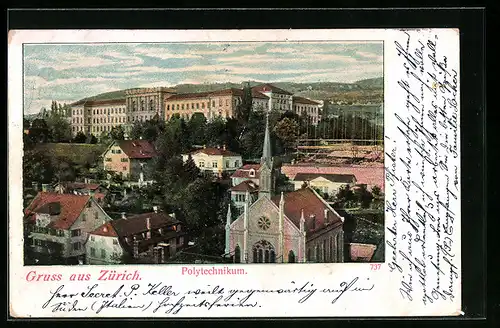 AK Zürich, Teilansicht mit Polytechnikum aus der Vogelschau
