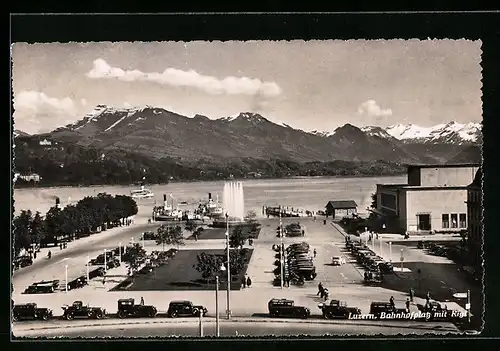 AK Luzern, Bahnhofplatz mit Rigi