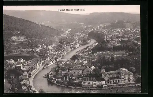 AK Baden, Teilansicht mit Fluss aus der Vogelschau