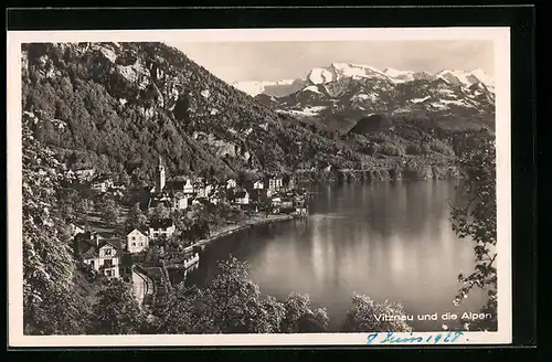 AK Vitznau, Totalansicht mit den Alpen