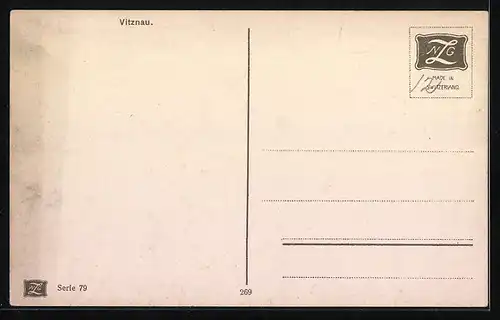 AK Vitznau, Ortsansicht mit Wasser- und Bergblick