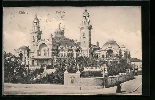 AK Zürich, Tonhalle mit Strasse