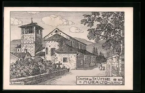 Künstler-AK Muralto, Chiesa di St. Vittore