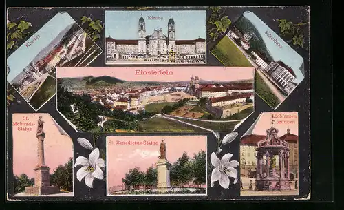 AK Einsiedeln, Schulhaus, St. Meinrads-Statue, Kloster