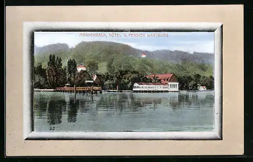 Passepartout-AK Mannenbach, Hotel und Pension Wartburg vom Wasser aus