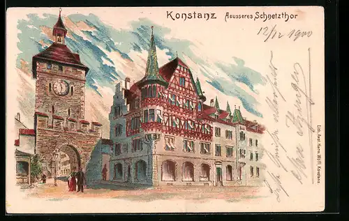 Lithographie Konstanz / Bodensee, am Äusseren Schnetzthor