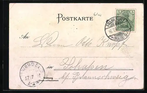 Lithographie Darmstadt, Markt mit Marktbetrieb von oben, Siegel