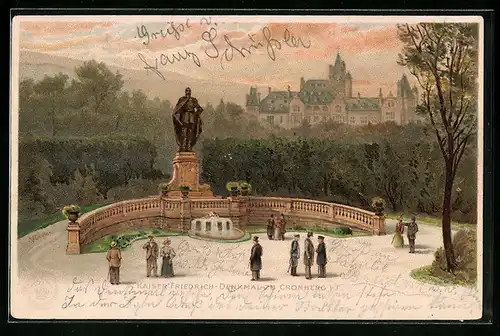 Lithographie Cronberg, Partie am Kaiser Friedrich-Denkmal