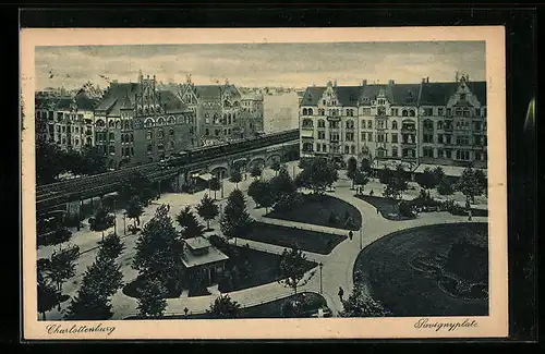 AK Berlin-Charlottenburg, Savignyplatz mit S-Bahnschienen aus der Vogelschau