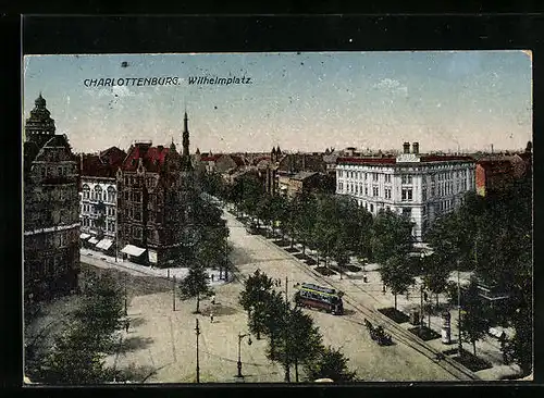 AK Berlin-Charlottenburg, Wilhelmplatz mit Strassenbahn aus der Vogelschau