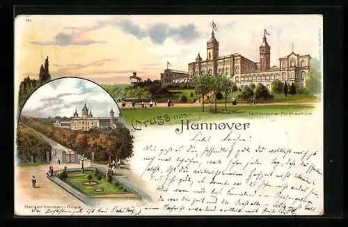 Lithographie Hannover, Technische Hochschule und Herrenhauser-Allee