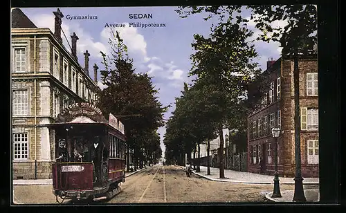 AK Strassenbahn und Gymnasium in der Avenue Philippoteaux