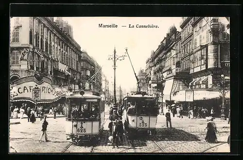 AK Marseille, La Cannebière, Strassenbahn